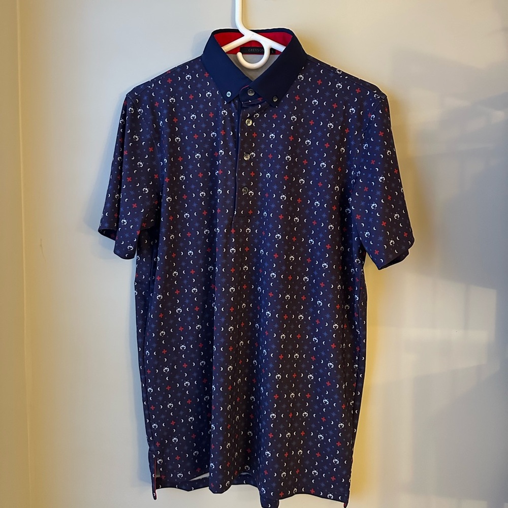 Greyson Navy Blue Patterned Men's Polo